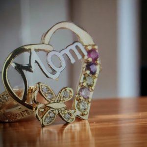 Gold Mom Ring with Colorful Diamonds